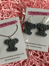 Load image into Gallery viewer, Koala Sparkly Granite Grey Clay Earrings and Necklace
