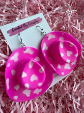 Load image into Gallery viewer, Pink Patterned Cowboy Hat Charm Earrings
