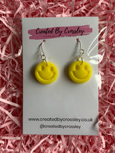 Load image into Gallery viewer, Yellow Smiley Face Clay Earrings
