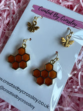 Load image into Gallery viewer, Honeycomb Mini Bee Earring Duo
