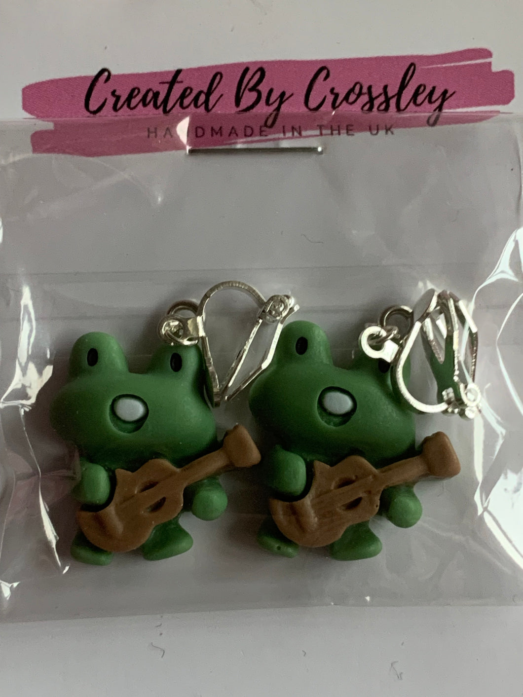 Guitar Frog Clip On Earrings