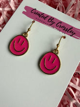 Load image into Gallery viewer, Pink Happy Face Charm Earrings
