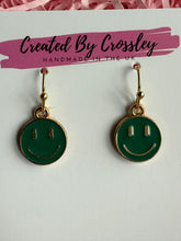 Load image into Gallery viewer, Green Happy Face Charm Earrings
