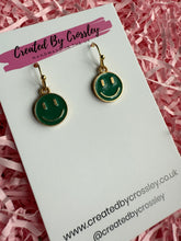 Load image into Gallery viewer, Green Happy Face Charm Earrings
