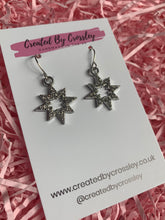 Load image into Gallery viewer, Silver Gem Star Outline Charm Earrings
