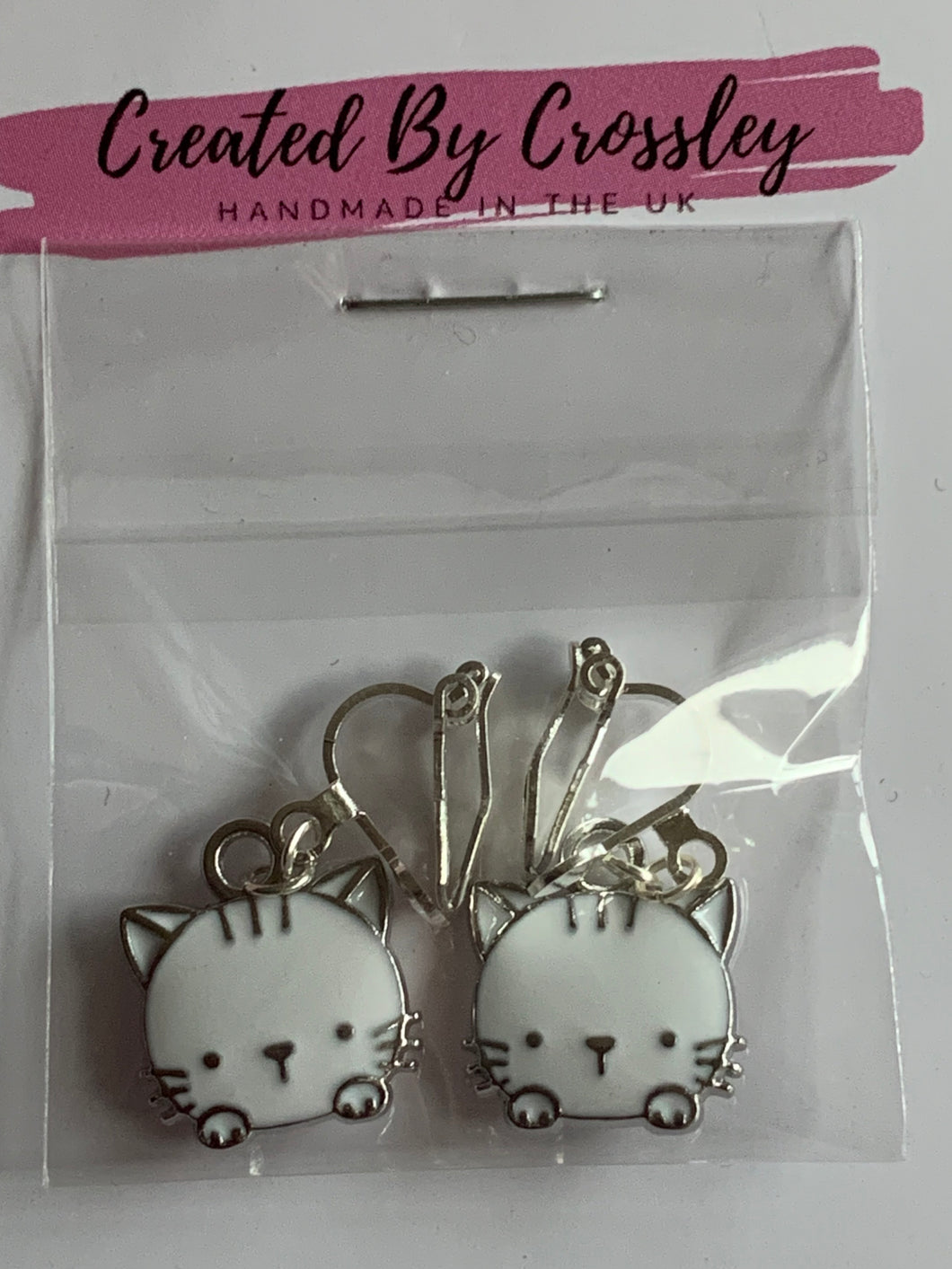 White Cat Clip On Earrings