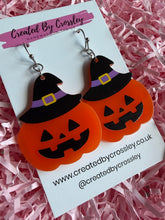 Load image into Gallery viewer, Pumpkin Witch Charm Earrings
