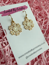 Load image into Gallery viewer, White Snowflake Charm Earrings
