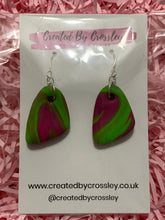 Load image into Gallery viewer, Green and Pink Swirl Clay Earrings
