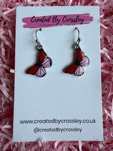 Load image into Gallery viewer, Red Pink Butterfly Charm Earrings
