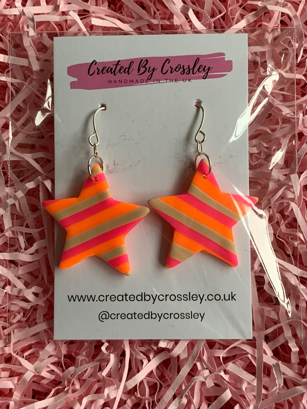 Striped Star Clay Earrings