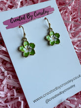 Load image into Gallery viewer, Green Flower Charm Earrings
