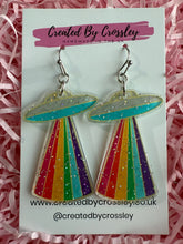 Load image into Gallery viewer, Rainbow Spaceship Charm Earrings
