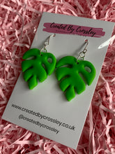 Load image into Gallery viewer, Green Monstera Leaf Clay Earrings
