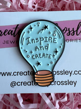 Load image into Gallery viewer, “Inspire and Create” Lightbulb Pin Badge
