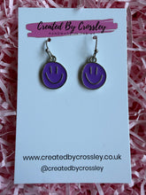 Load image into Gallery viewer, Purple Happy Face Charm Earrings
