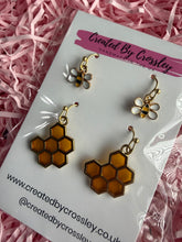 Load image into Gallery viewer, Honeycomb Mini Bee Earring Duo
