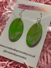 Load image into Gallery viewer, Green and Lilac Oval Clay Earrings
