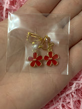 Load image into Gallery viewer, Red Flower Charm Clip On Earrings
