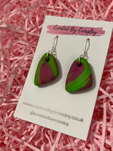 Load image into Gallery viewer, Green and Pink Swirl Clay Earrings
