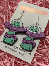 Load image into Gallery viewer, Alien Space Cat Charm Earrings
