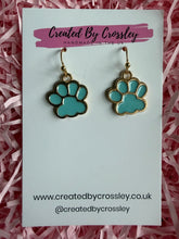 Load image into Gallery viewer, Blue Paw Print Charm Earrings

