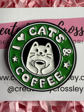Load image into Gallery viewer, “I love cats and coffee” Pin Badge

