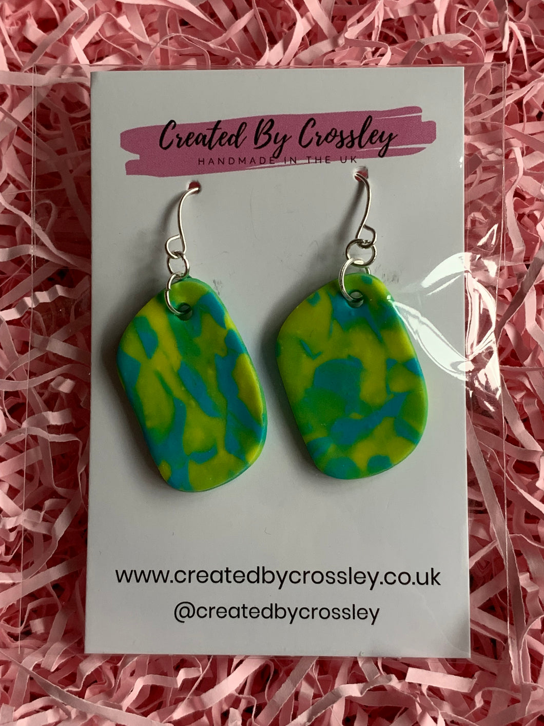 Blue Yellow Clay Earrings and Necklace
