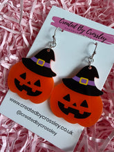 Load image into Gallery viewer, Pumpkin Witch Charm Earrings
