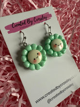 Load image into Gallery viewer, Green Happy Flower Charm Earrings
