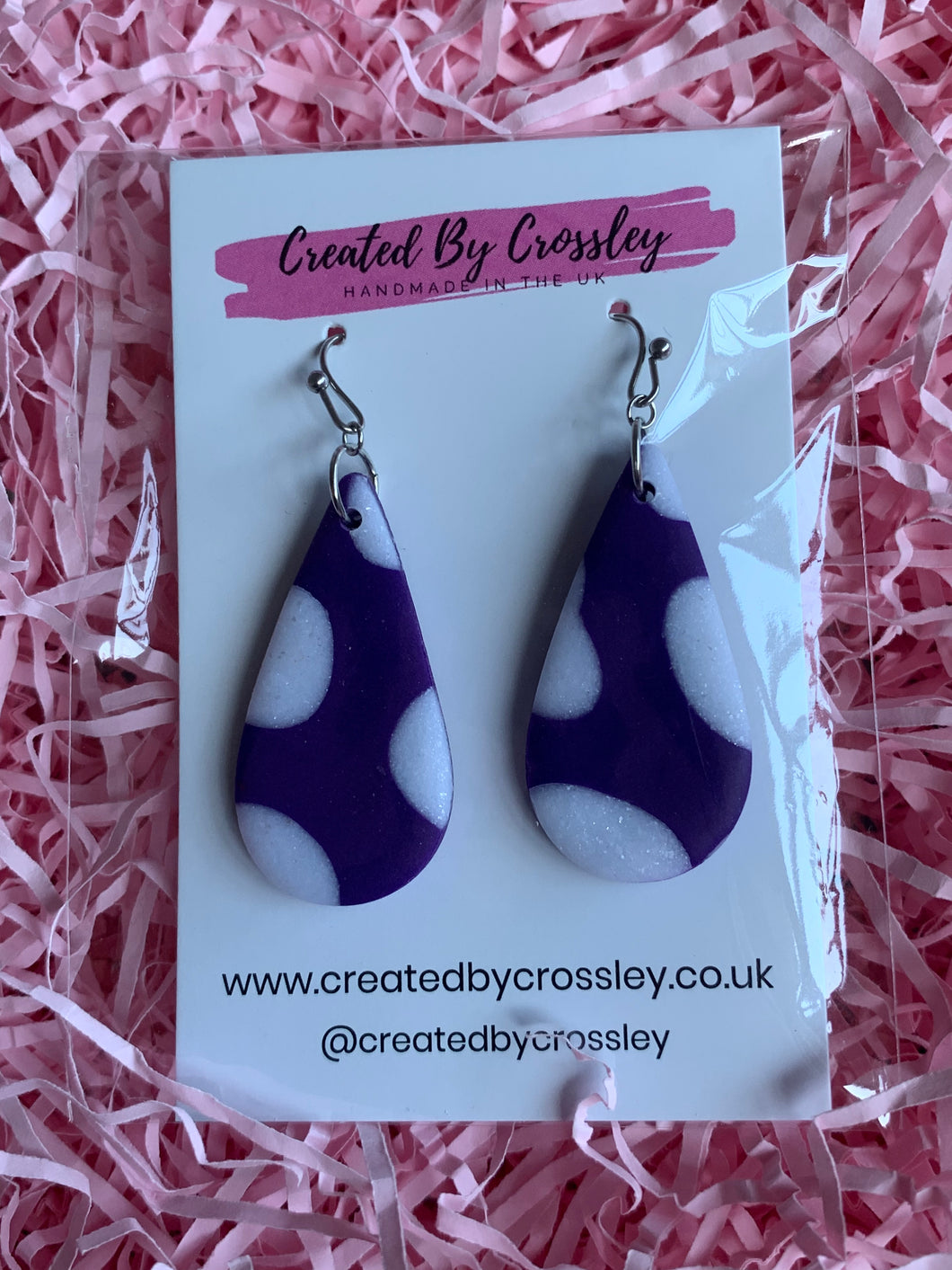 Purple Pattern Teardrop Clay Earrings