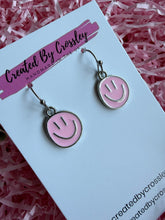Load image into Gallery viewer, Pink Happy Face Charm Earrings

