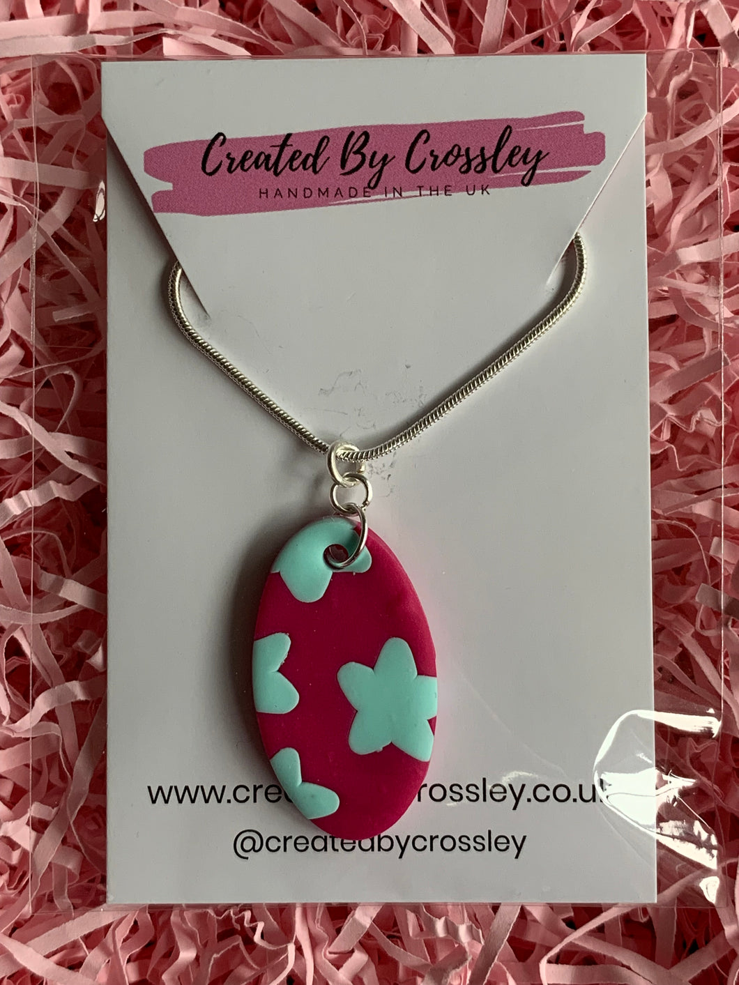 Pink Blue Star Oval Clay Earrings and Necklace