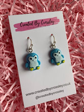 Load image into Gallery viewer, Blue Penguin Charm Earrings
