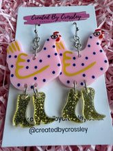 Load image into Gallery viewer, Pink Chicken Charm Earrings
