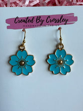 Load image into Gallery viewer, Blue Flower Charm Earrings

