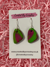 Load image into Gallery viewer, Green and Pink Swirl Clay Earrings
