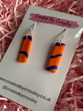 Load image into Gallery viewer, Orange Blue Rectangle Clay Earrings
