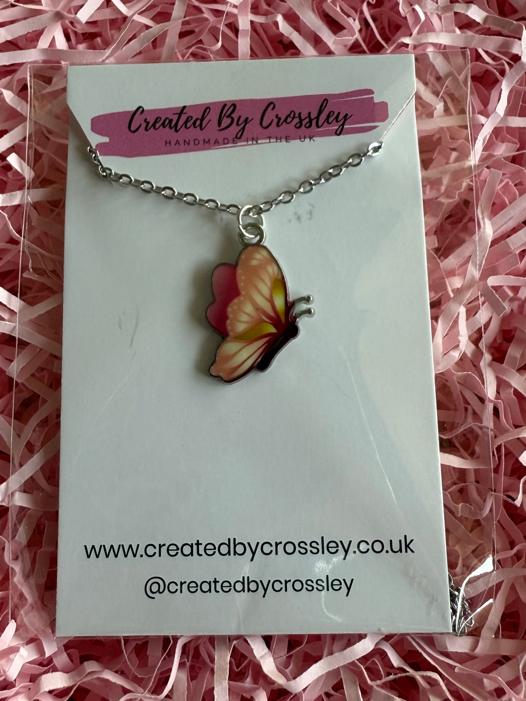 Pink Butterfly Charm Necklace