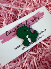 Load image into Gallery viewer, Green Dinosaur Pin Badge
