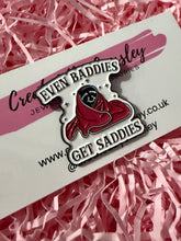 Load image into Gallery viewer, “Even baddies get saddies” Raccoon Pin Badge
