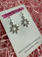 Load image into Gallery viewer, Silver Gem Star Outline Charm Earrings
