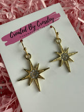 Load image into Gallery viewer, Gold Gem Star Charm Earrings
