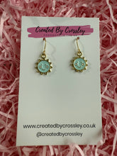 Load image into Gallery viewer, Mini Blue Sun Charm Earrings
