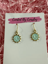 Load image into Gallery viewer, Mini Blue Sun Charm Earrings
