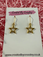 Load image into Gallery viewer, Gold Star Outline Charm Earrings
