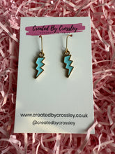 Load image into Gallery viewer, Blue Lightning Bolt Charm Earrings
