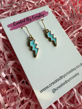Load image into Gallery viewer, Blue Lightning Bolt Charm Earrings
