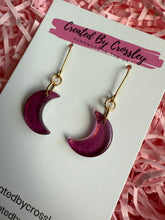 Load image into Gallery viewer, Purple Moon Charm Earrings
