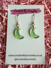 Load image into Gallery viewer, Green Moon Charm Earrings
